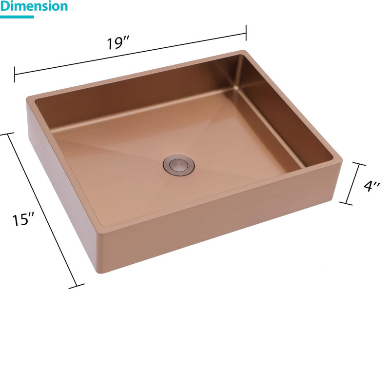 Lavabo de salle de bain en or rose 19 po x 15 po - Se nettoie avec une surface en acier inoxydable bien rangée