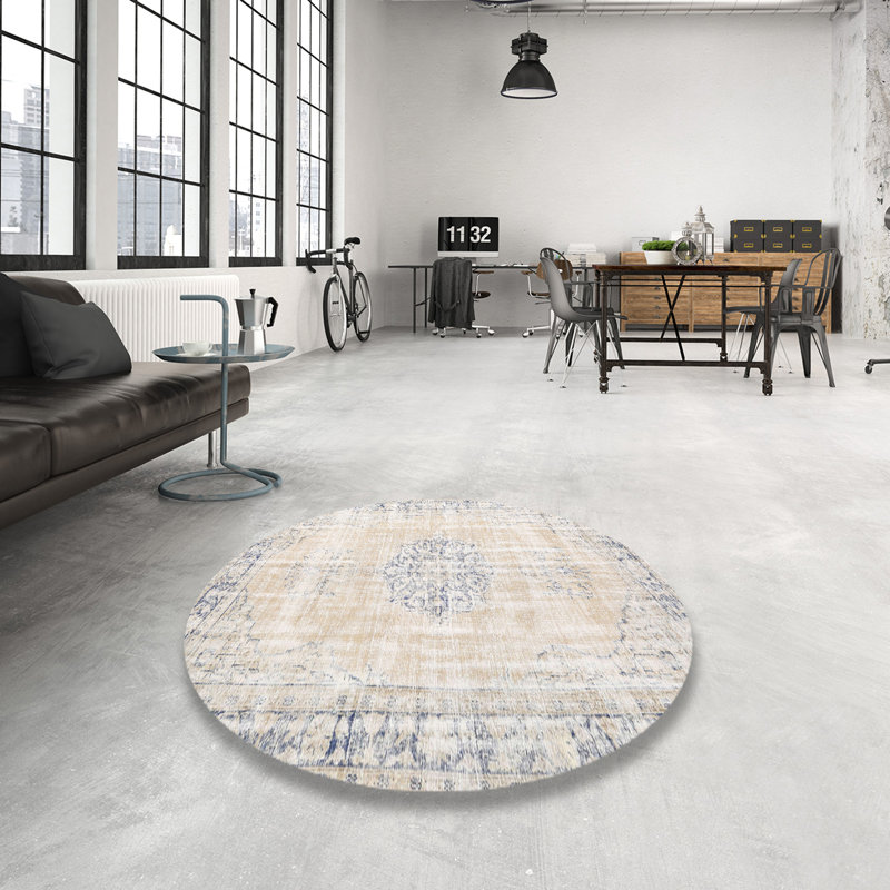 Tapis beige/gris traditionnel, Rond 3 pi