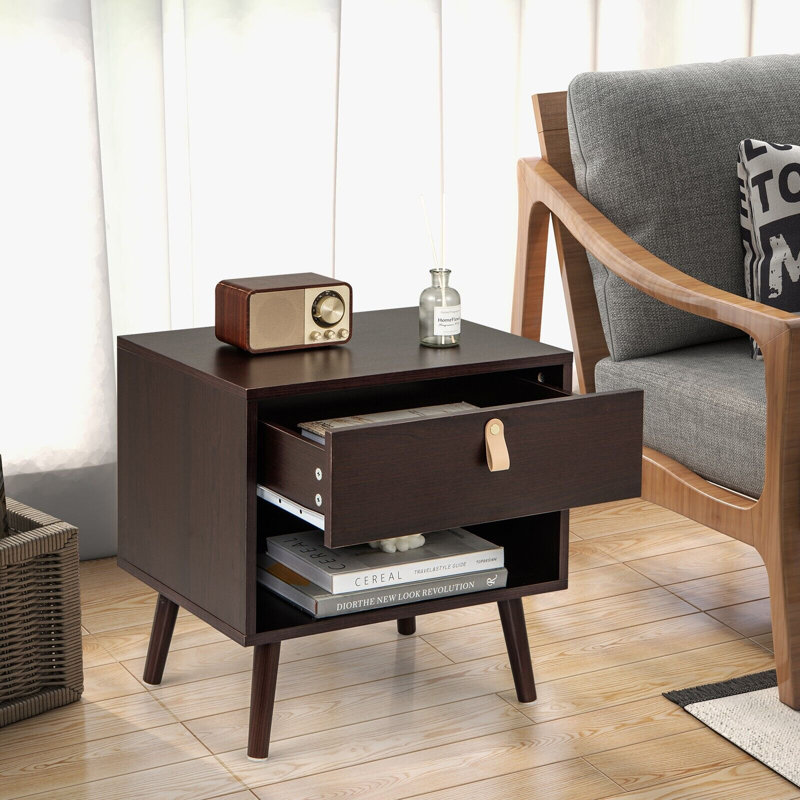 Nightstand Mid-Century End Table Compact Sofa Side Table With Drawer