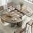 47"-63" Extendable Round to Oval Dining Table for 4-8, Farmhouse Wood Expandable Kitchen Table with Wider Legs, Metal Frame, Space-Saving for Apartment-1620434651