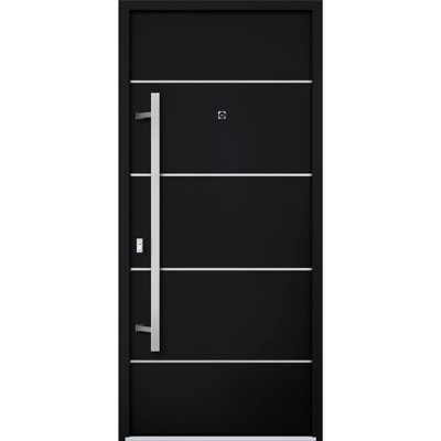 Porte avant en acier pré-suspendue à l'avant / deux portes en émail noir 6083 / insert en acier inoxydable peint à la main moderne l 36 po x H 80 po à droite