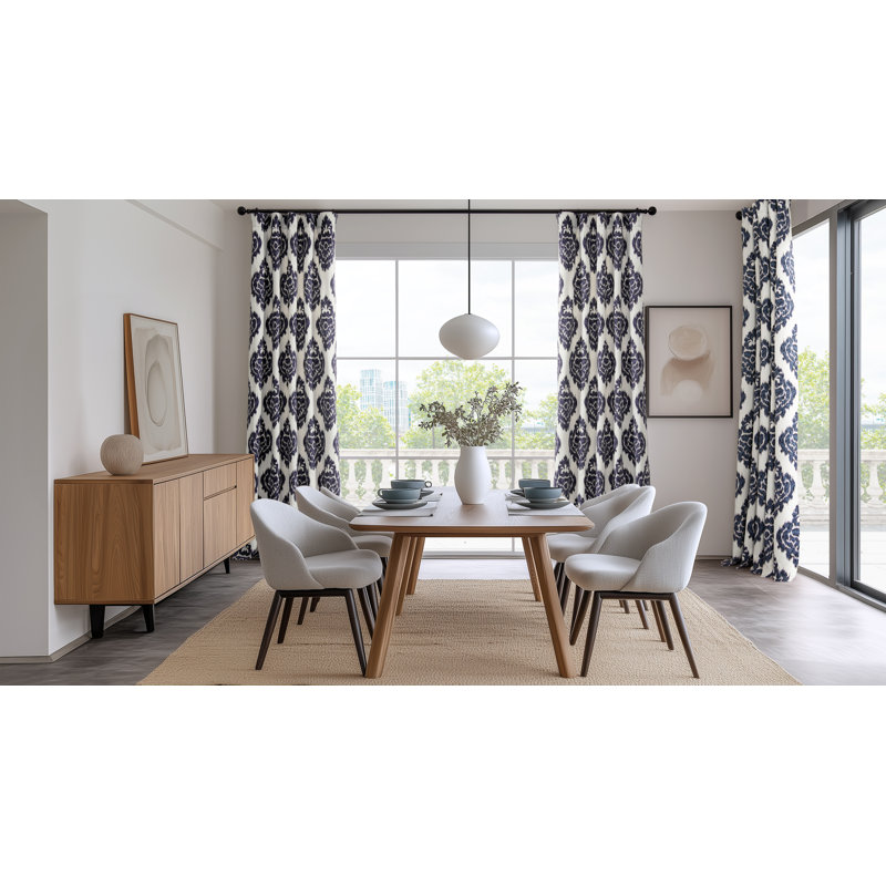 Atkins Room Darkening Cotton Damask Curtain Panel, 50"W x 120"L, Blue