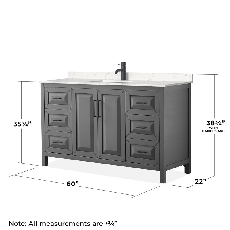 Ensemble de meuble-lavabo simple 60 po Daria, Marbre de culture de Carrare, Gris foncé, Noir mat