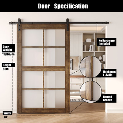 Porte de grange non assemblée et fini en verre noyer foncé 48 po x 80 po Homacer Homacer