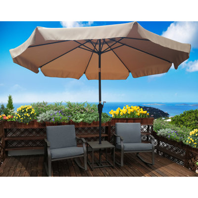 Parasol d'extérieur 10 pi avec rabat, inclinaison de 8 nervures, manivelle facile, gris / anthracite, mât de 38 mm, auvent isolant et protégé, 8 nervures résistantes, inclinaison et -