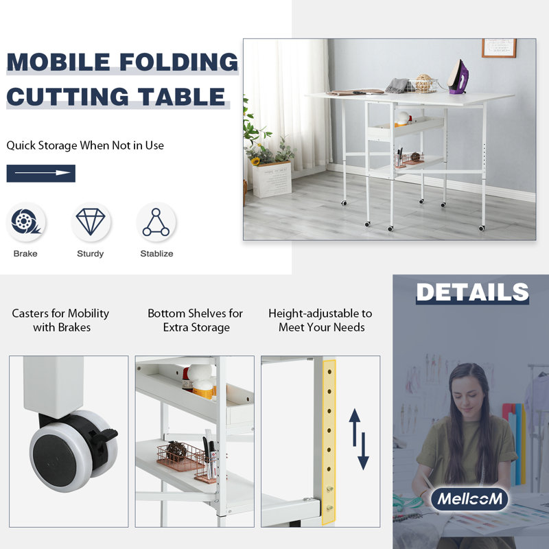 Table de bricolage pliable avec roues, Adjustable Height 33"-39.75" H