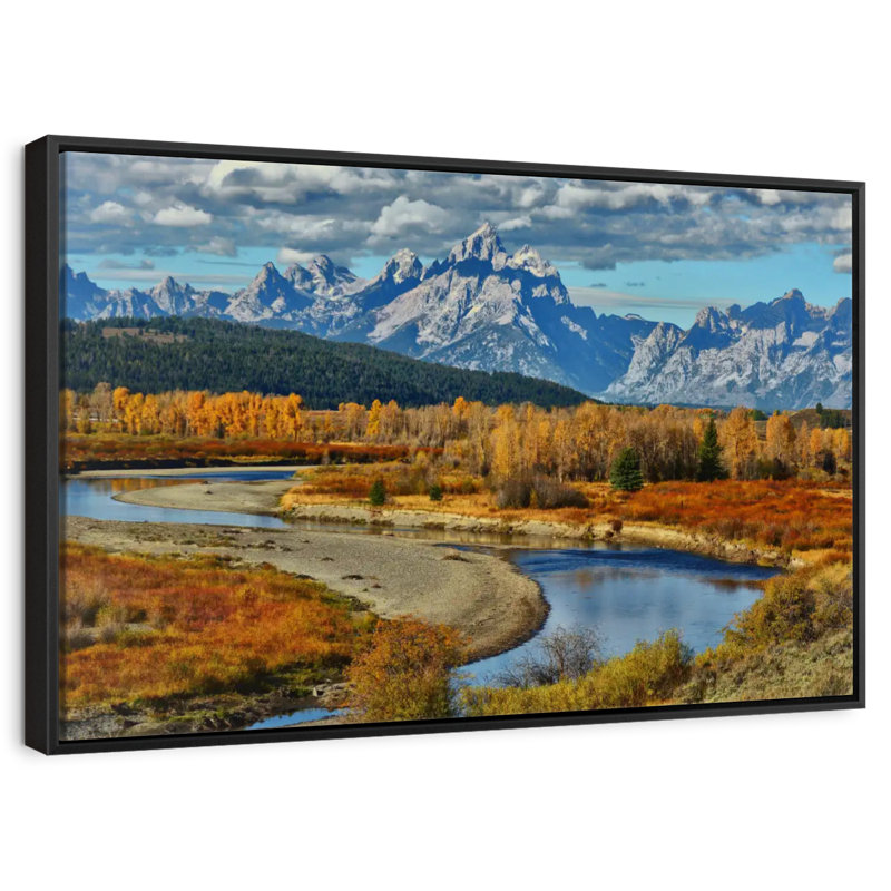 Rivière Teton Mountains, 25 po x 17 po, Cadre flottant noir