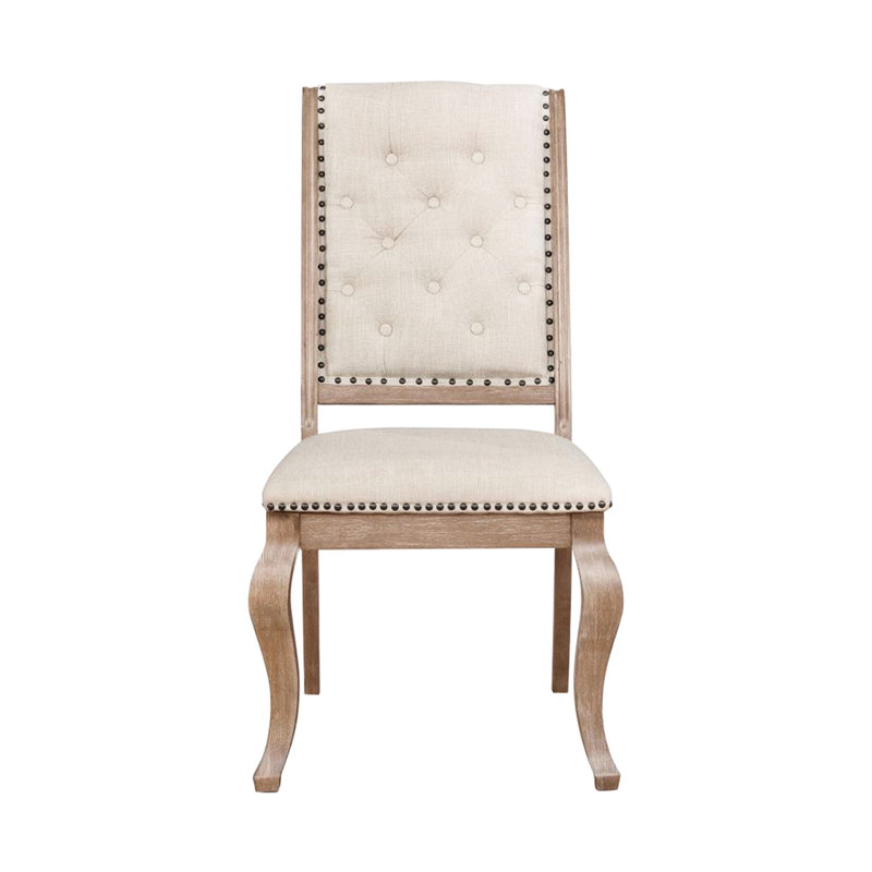 De 2 chaises de salle à manger en tissu crème et ornements bruns