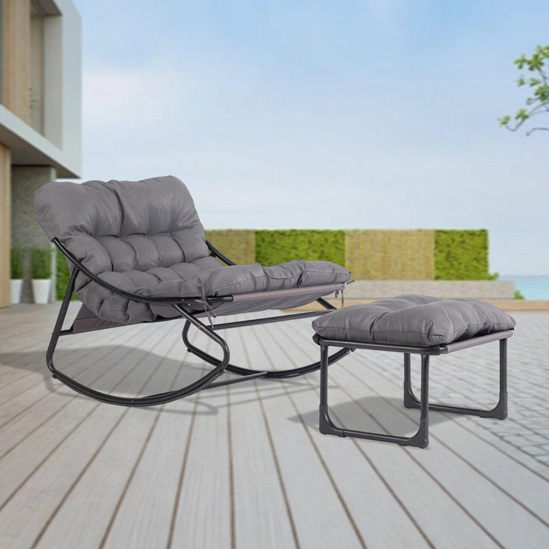 Fauteuil inclinable de patio en métal avec repose-pieds, Gris