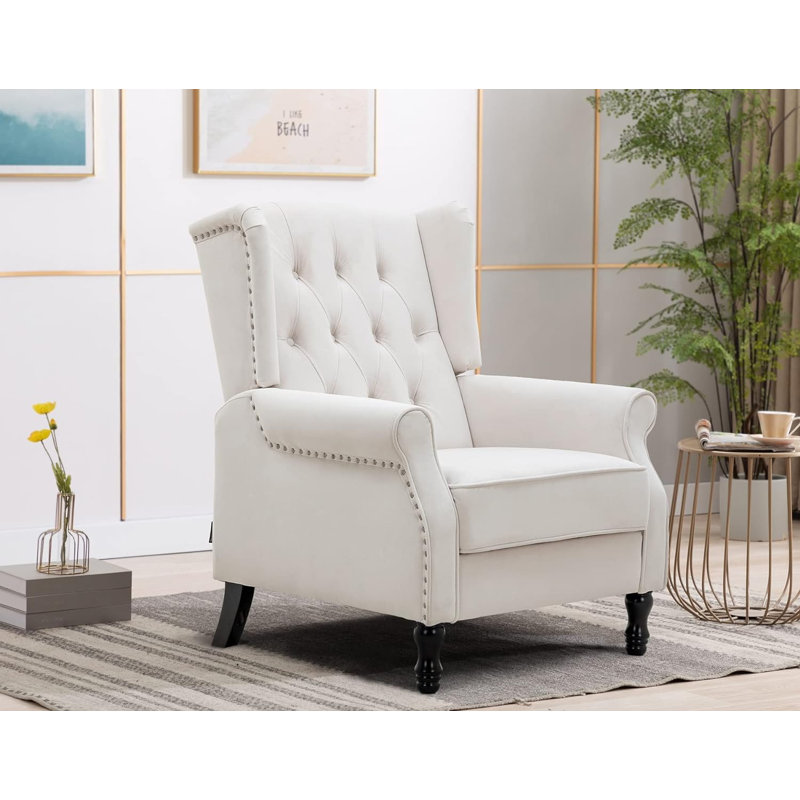 Crister 35.8'' Wide Tufted Wingback Chair, White Velvet