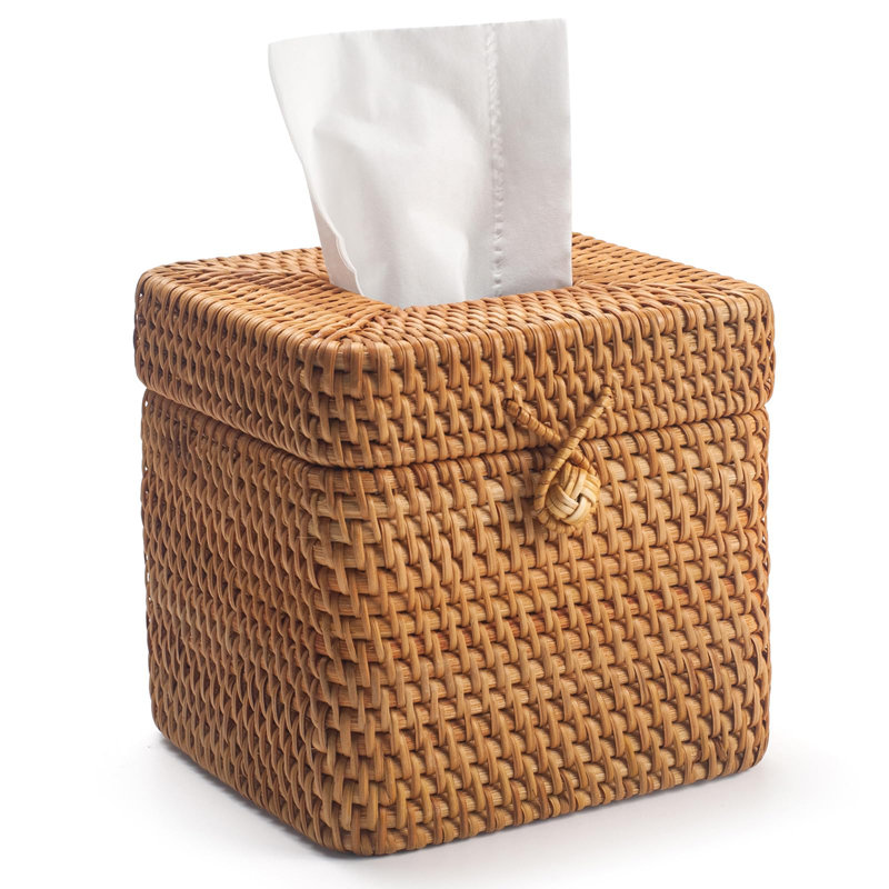 Couvre-boîte à mouchoirs en rotin carré, porte-mouchoirs en osier avec couvercle, porte-mouchoirs tissé naturel pour la salle de bain, la cuisine et le salon (naturel)