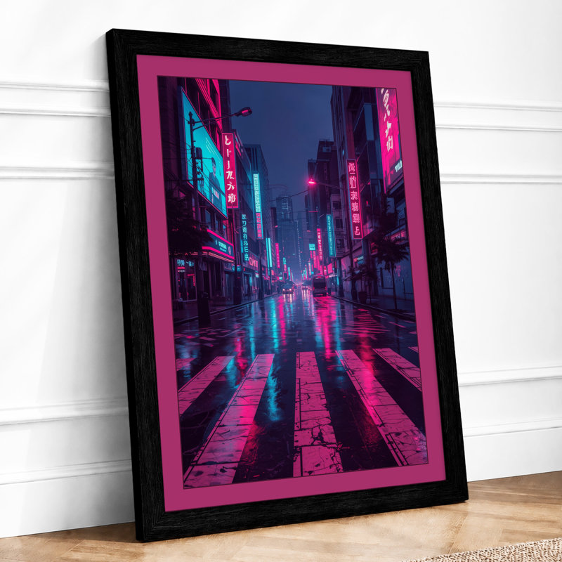 Neon City Streets Modern - Print, Black, A3 - 42.0 x 29.7 cm