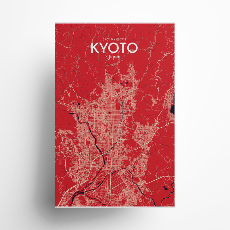 Kyoto City Map In Nautical - No Frame Print, 17cm H x 11cm W x 0.05cm D