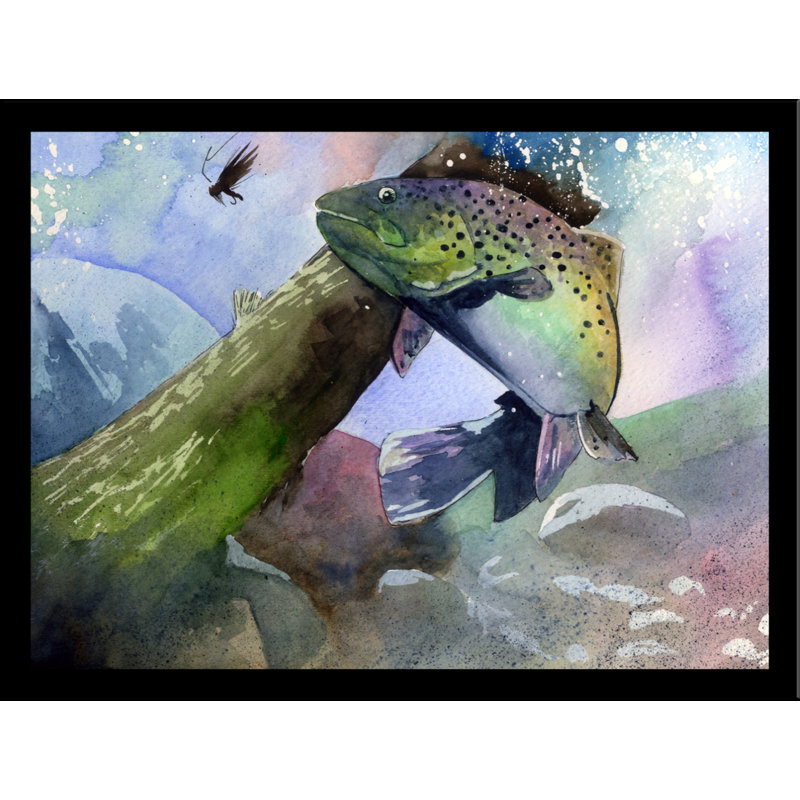«Trout Fly», reproduction de peinture à l'aquarelle, H 16 po x l 20 po x P 1 po, Cadre photo noir, Pas de tapis