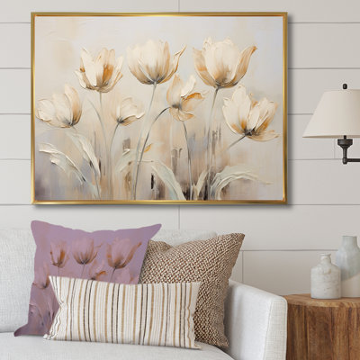 Beige embelli des tulipes Symphony I - tulipes, art mural