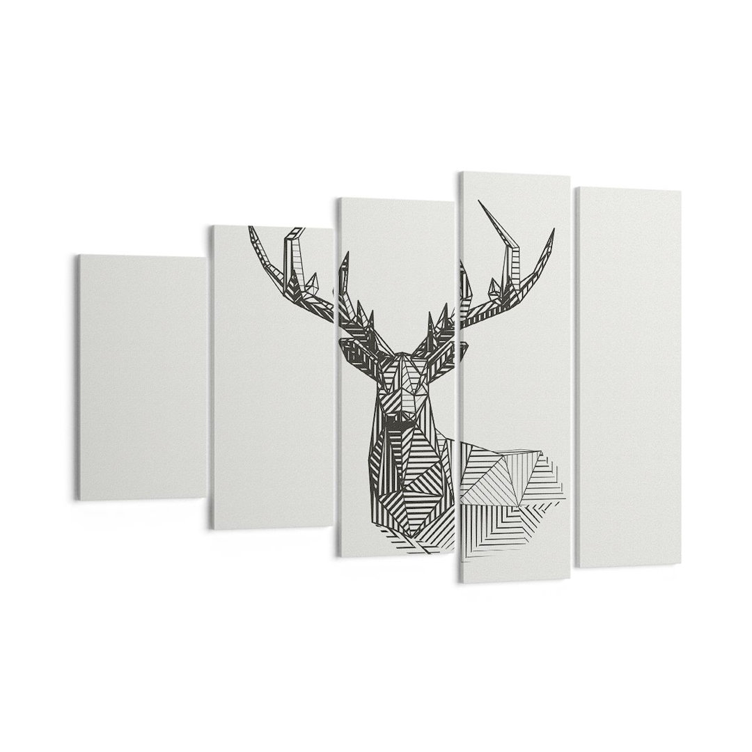 5-tlg. Leinwandbilder-Set Deer Sketch Scandinavian