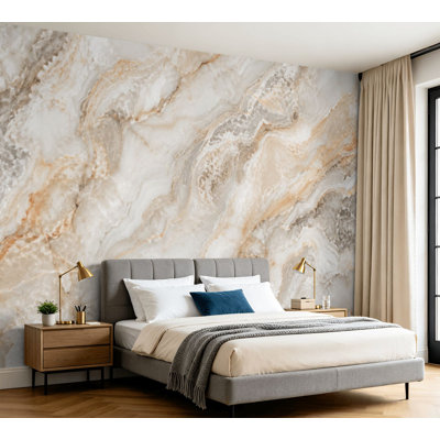 Wall Mural Peel and Stick Wallpaper White marble curly grey gold veins Abstract 2D Self-Adhesive Removable Contact Paper Wall Decor for Living Room Bedroom 100"H x 144"W