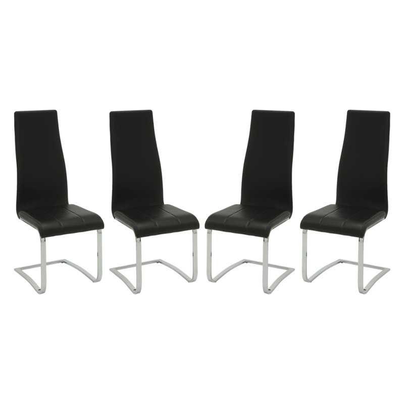 Chaises d'appoint rembourrées en similicuir, 4, Argent argent, Noir