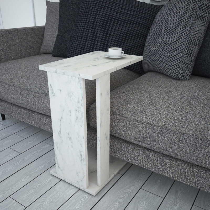 Modern Side Table, White & Black, 23.6 x 24.0 x 16.9 inches | 100% Melamine Coated Particle Board, Thickness: 0.7 inches | Stylish & Functional Accent for Living Room or Bedroom, Durable & Easy to Clean