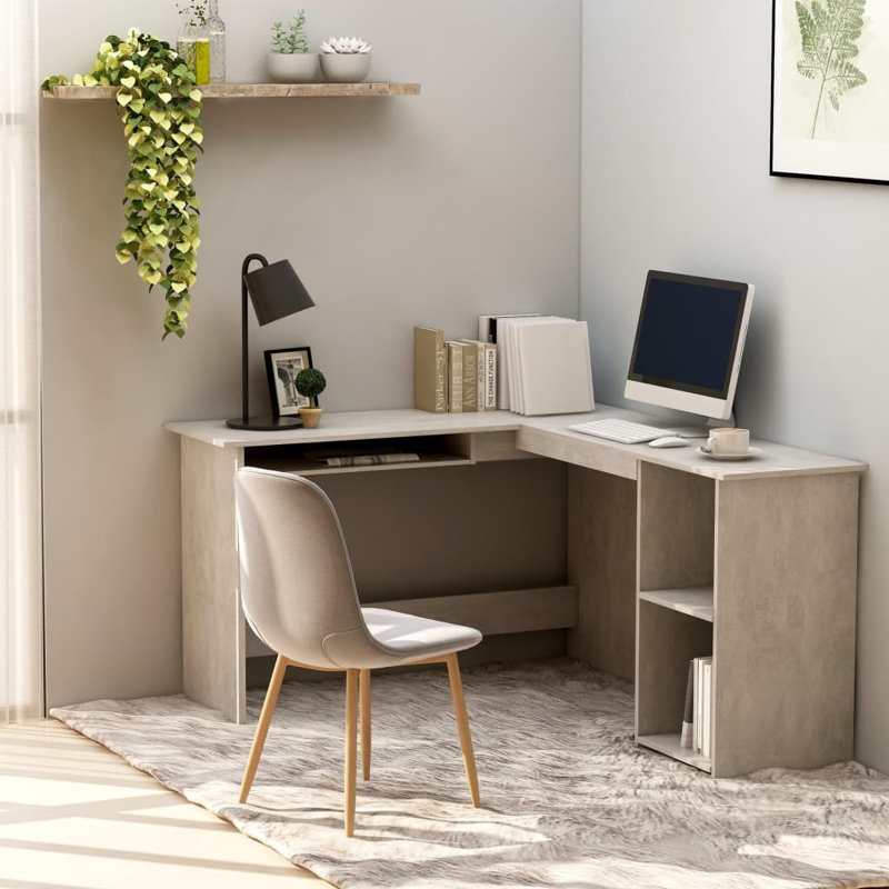 Corliss Corner Desk Computer Desk Study L-shaped Desk Table Engineered Wood, Concrete Grey