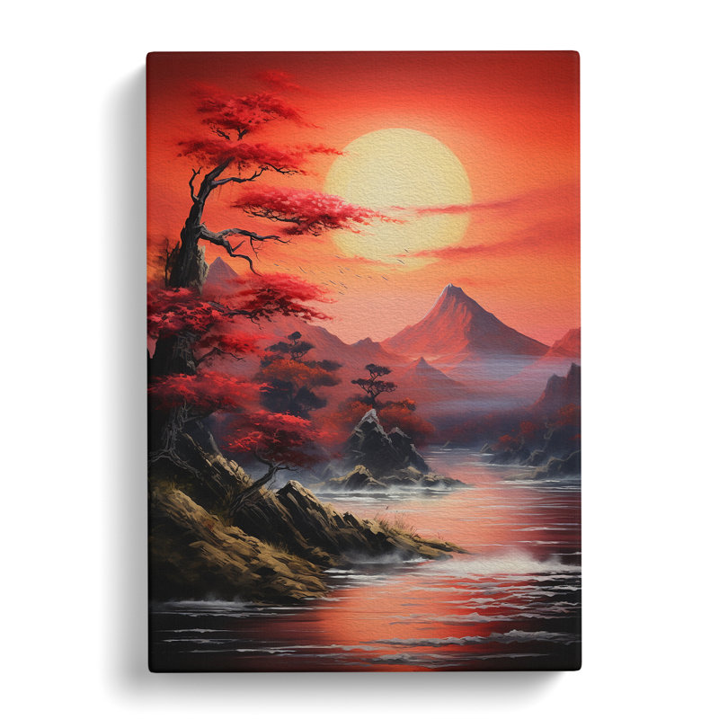 Japanese Sunset Action Painting - No Frame Print, 60cm H x 40cm W x 3cm D