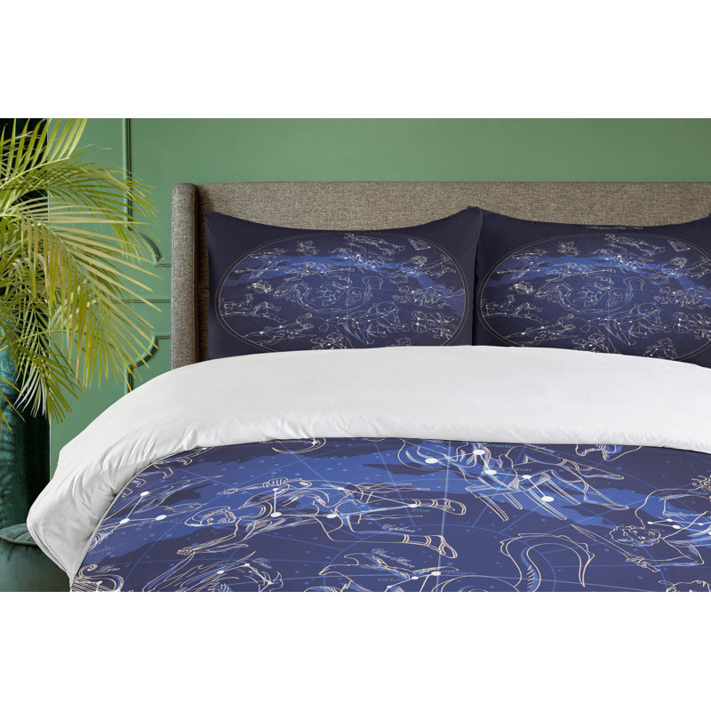 Constellation Blue and White Microfiber Queen Duvet Cover Set