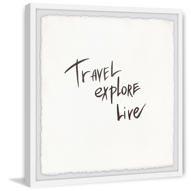 Reproduction d’art textuel sur papier encadrée « Travel explore Live II » par Marmont Hill, H 12 po x l 12 po x P 1,5 po