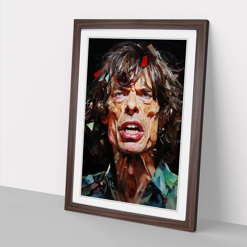 XYZ-FRM-V1223-4496 Mick Jagger Neo-Plasticism - Single Picture Frame Print on Wood, 46cm H x 34cm W x 2cm D, Walnut 
