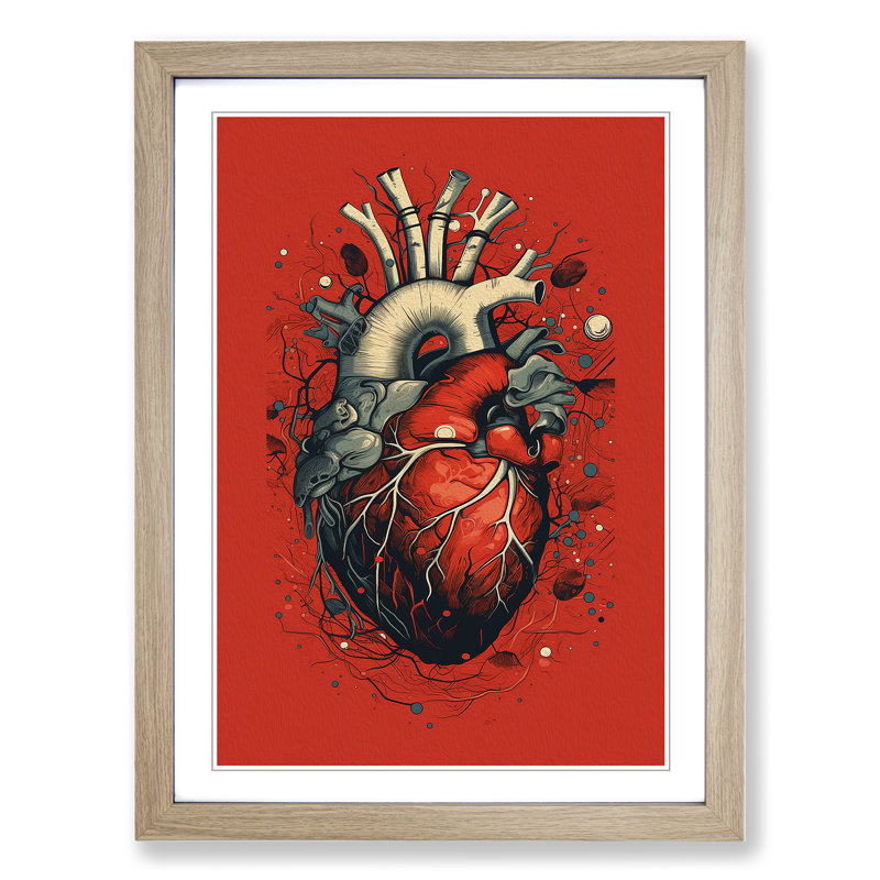 Anatomical Heart Constructivism - Single Picture Frame Print on Wood, 64cm H x 46cm W x 2cm D, Oak