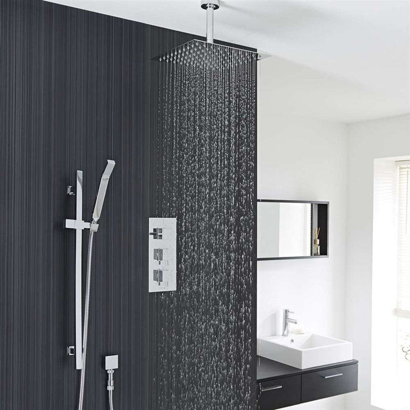 Liverpool Ceiling Mount Thermostatic Rain Shower System with Precise Temperature Control, 2.5" H x 10" W