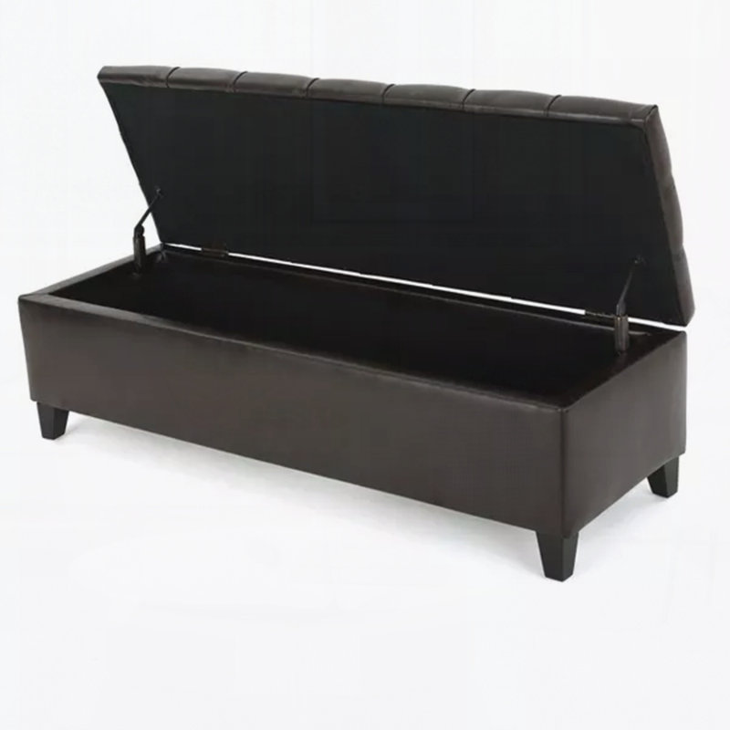 Ottoman Bench With Storage,Rubber Wood Legs, Dark Brown