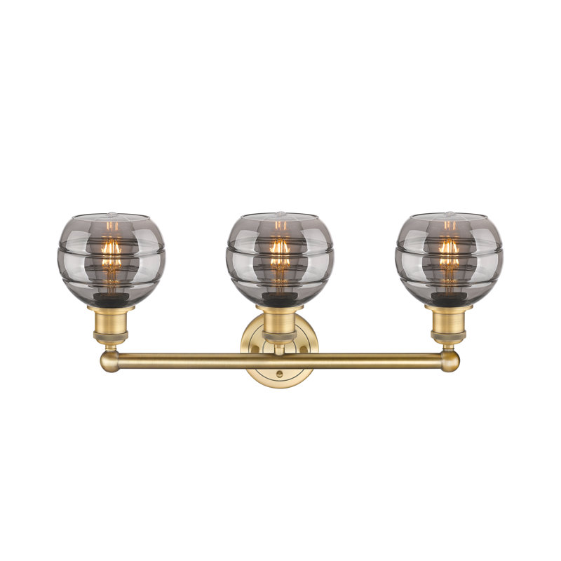 Éclairage pour meuble-lavabo 3 lumières Natick, Gris fumée clair, Laiton brossé