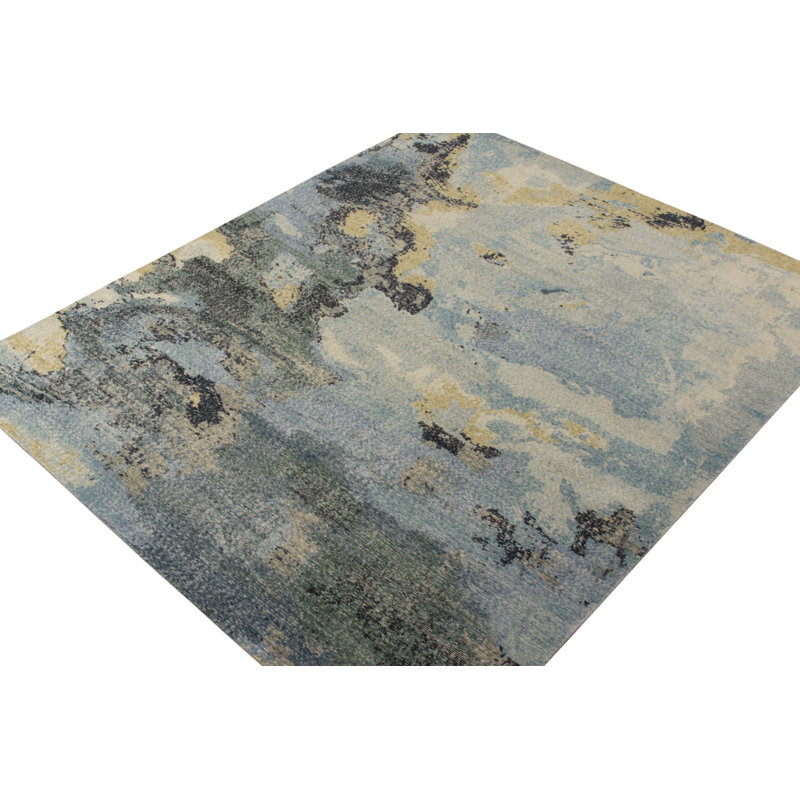 Distressed Homage Hand Knotted Wool Abstract Area Rug, Rectangle 8' x 10'