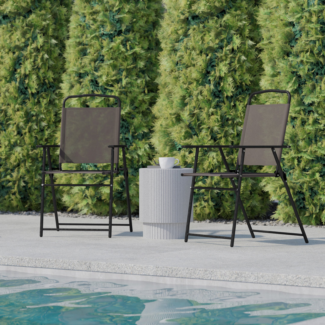 Clarajane All-Weather Folding PVC-coated Polyester Patio Sling Chairs with Armrests (Set of 4) Arlmont & Co. 
