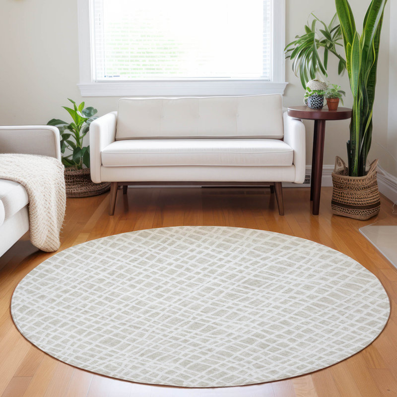 Tapis ivoire Prisco lavable à la machine de qualité supérieure, Rond 8 pi