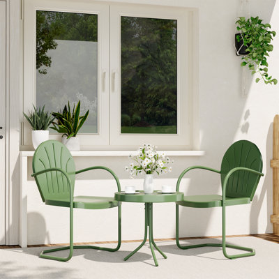 3-Piece Outdoor Bistro Set,Anti-Rust Metal Patio Table & 2 Foldable Chairs, 350lb Capacity, Waterproof Patio Dining Set for Balcony, Porch and Lawn,Green