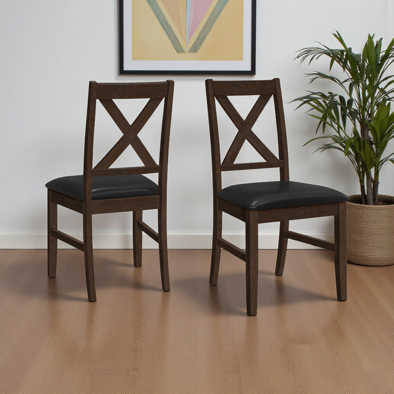 Ensemble de chaises de salle à manger en cuir noir et bois brun Addo, H 37,3 po x l 19,62 po x P 21,45 po