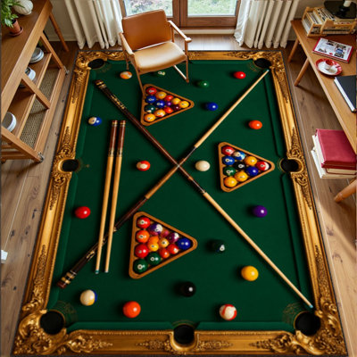 Tapis lavable 180 x 270 cm, style billard vintage, à poils courts, avec envers antidérapant en TPE, doux et confortable pour l'intérieur (salon, chambre, salle à manger, bureau).