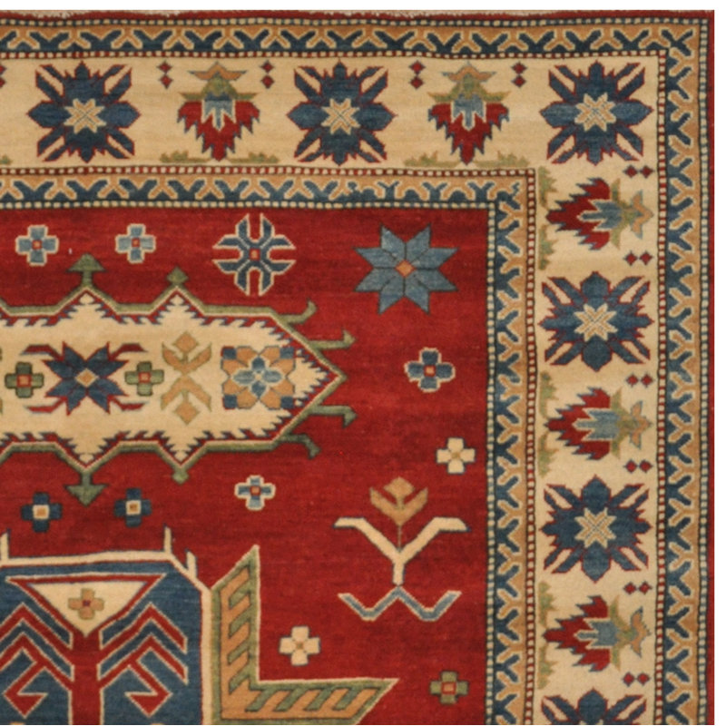 Tapis de zone en laine 6 pi 3 po x 8 pi 10 po one-of-kind-noué la kazak Beiler