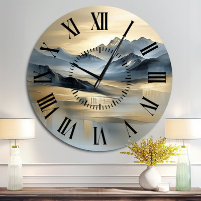 Mountains in Last Light - Blue Landscape Silent Metal Wall Clock