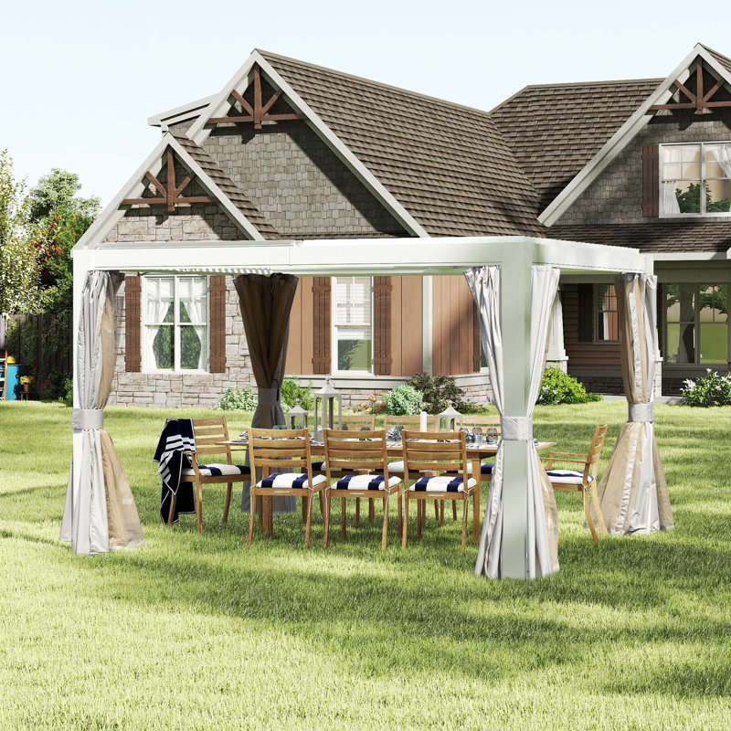 Pergola d'extérieur à persiennes avec persiennes réglables, H 92,8 po x l 141,72 po x P 118,82 po, Blanc