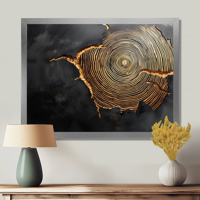 Pierre noire, bois, diapositive, harmonie - arbres, art mural, Argent argent, Cadre simple, H 12 po x l 20 po