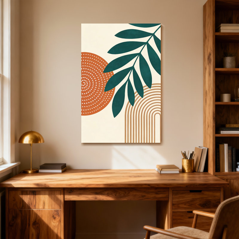 Abstract Abstract Leaf Pattern With Geometric Shapes, 40" H x 28" W