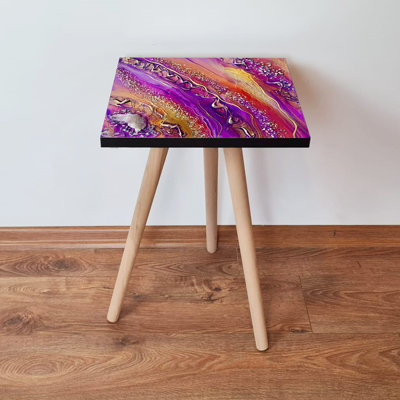 Table d'appoint élégante, conception abstraite, 13,8 po x 16,5 po x 13,8 po | 100% panneau de fibres à densité moyenne avec pieds en bois de hêtre, épaisseur: 0,7 pouce | Parfait pour le salon ou la chambre à coucher, solution de décoration moderne et fonctionnelle