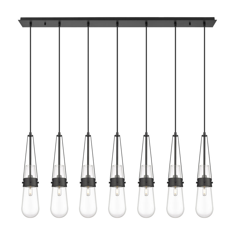 Luminaire suspendu grappe 7 lumières Tengan, Transparent, Noir mat