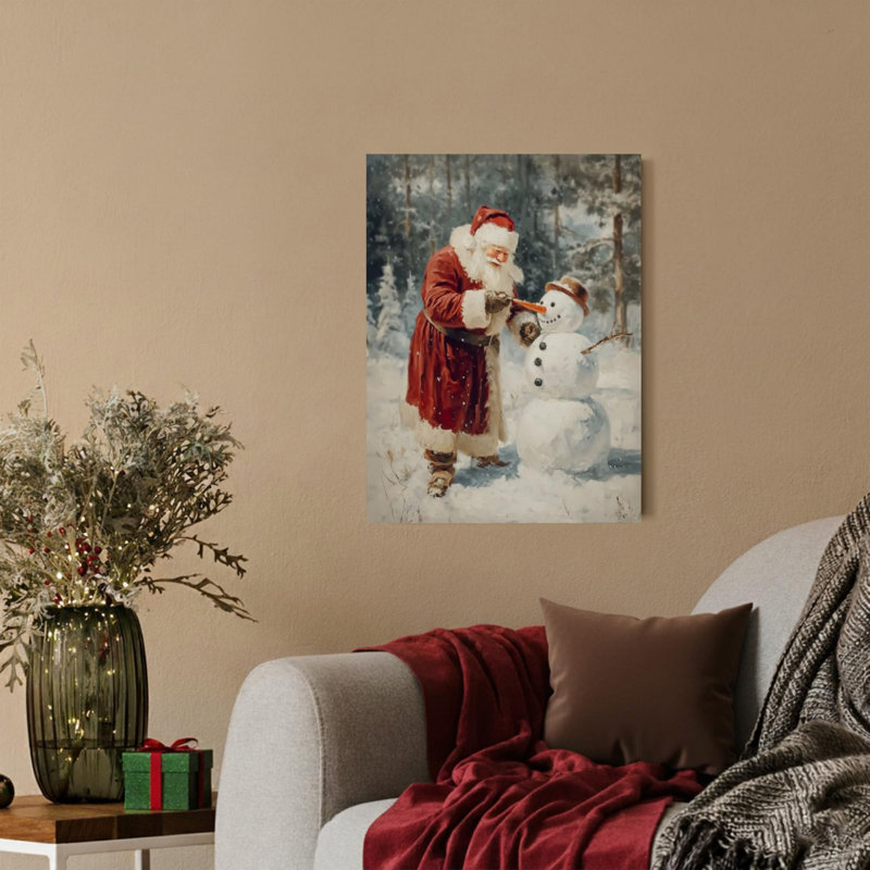 «Christmas Winter Santa Snowman», art mural sur toile sans cadre 16 po x 20 po