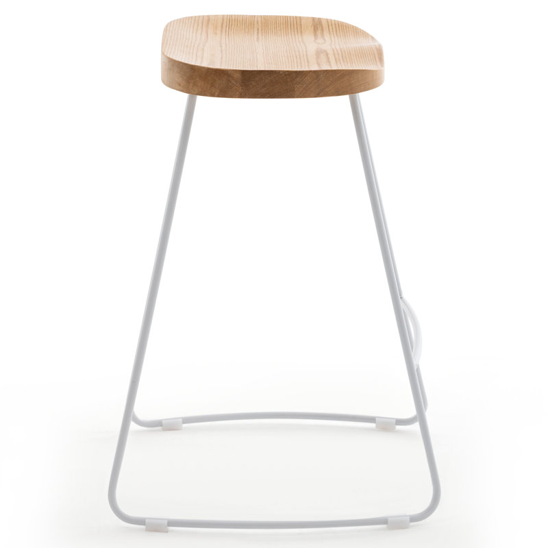 Bar Stools Set of 2 Rustic Counter Stools with Solid Wood Saddle Seat & Metal Legs, Backless Kitchen Island Stools for Breakfast Bar & Home Decor