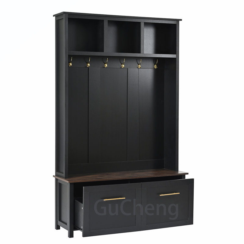 Versatile Hall Tree with Multiple Storage Options and Stylish Hooks, Black