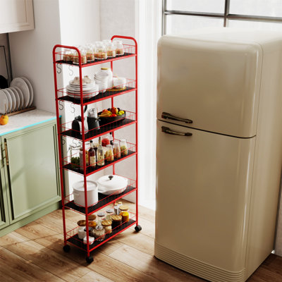 Red 6 Tier Slim Rolling Storage Cart(No Include Stool)