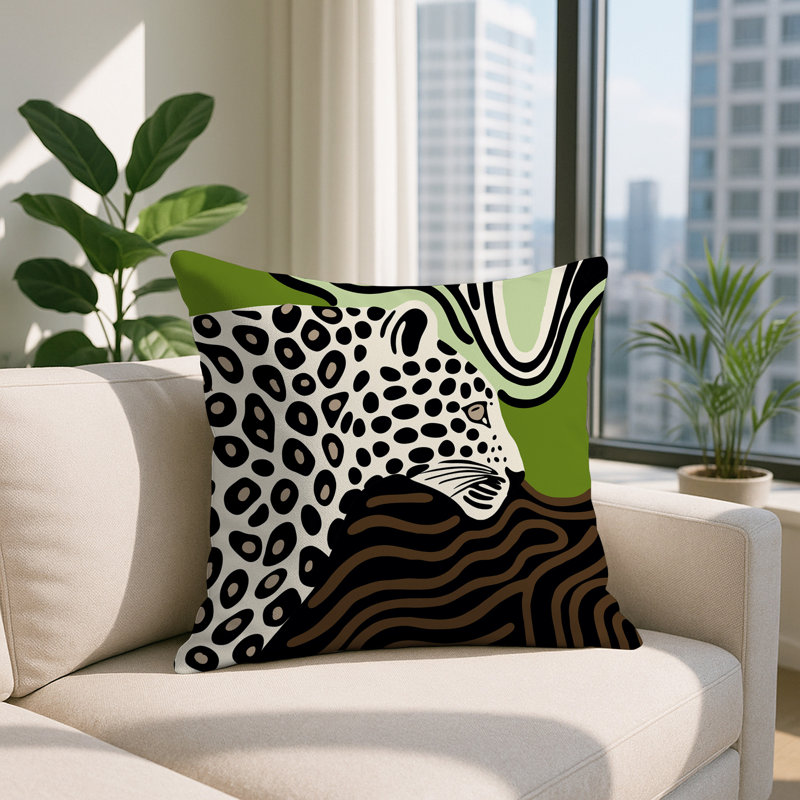 Oreiller carré réversible intérieur / extérieur Shiel Leopard, Chartreuse, Carré 20 po